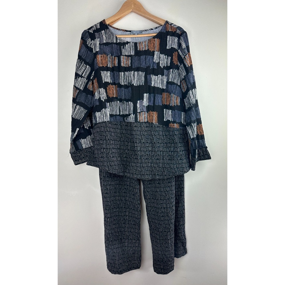 Habitat 2 Piece Set Crinkle Textured Abstract Geo Print Top & Pants Lagonlook L - Picture 16 of 16
